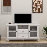 Hearth and Haven Cobble TV Stand with 2 Glass Door Storages, Open Shelf and 2 Drawers, White W282S00081