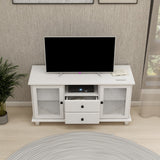 Hearth and Haven Cobble TV Stand with 2 Glass Door Storages, Open Shelf and 2 Drawers, White W282S00081