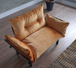 English Elm Sona Futon Loveseat Convertible Two Seat Sofa for Studio Apartments and Guest Rooms Mustard B029119236