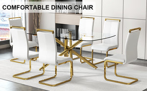 English Elm Large Modern Minimalist Rectangular Glass Dining Table With Gilded Metal Legs For Versatile Use W1151S00840