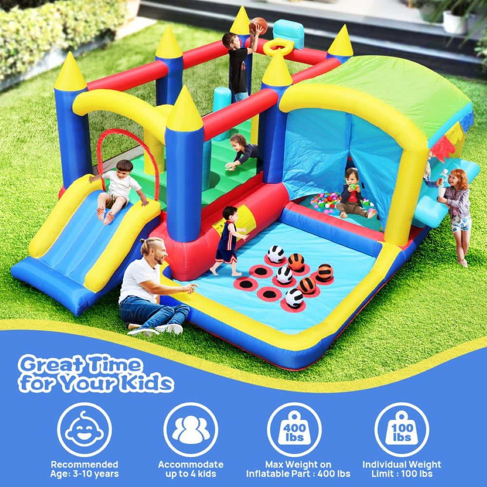 English Elm 7 in 1 Inflatable Bouncy Castle with Jump Zone Ball Pit and Obstacles for Kids W1677109362