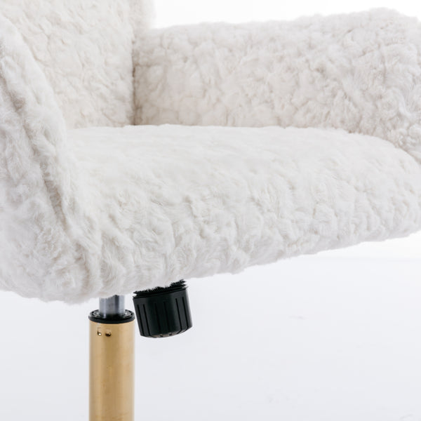English Elm A&A Plush Alpaca Wool Office Chair Beige with Golden Metal Base, Recline 40° & Wide Deep Seat W114392211