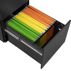 English Elm 2 Drawer Mobile File Cabinet with Lock, Steel Anti-Tilt Rolling Office Cabinet, Heavy-Duty Storage, Black, Under-Desk Compliance for Legal/Letter Size, 80kg Top Capacity W252103816