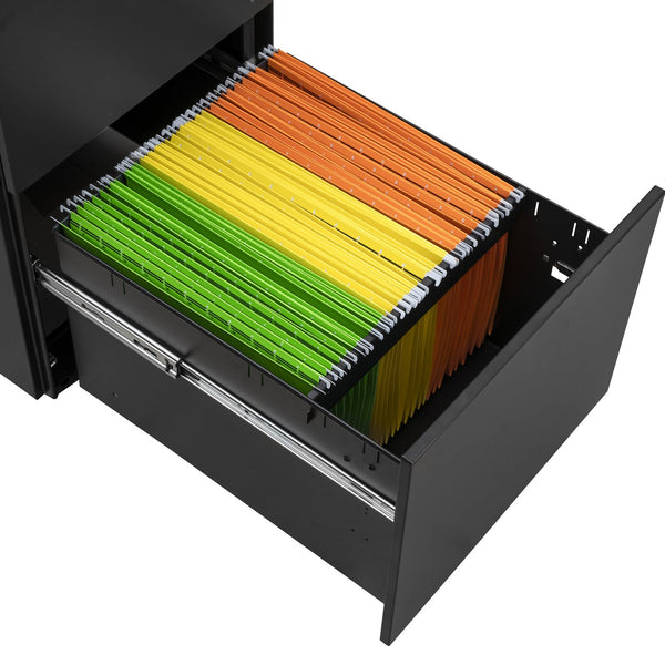 English Elm 2 Drawer Mobile File Cabinet with Lock, Steel Anti-Tilt Rolling Office Cabinet, Heavy-Duty Storage, Black, Under-Desk Compliance for Legal/Letter Size, 80kg Top Capacity W252103816