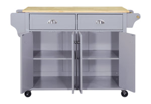 English Elm Cambridge Natural Wood Top Kitchen Island Cart With Mobile Storage, Drawers, And Spice Rack Accessory W914107250