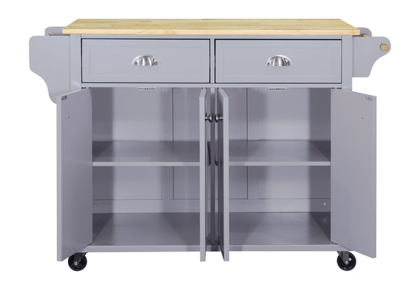 English Elm Cambridge Natural Wood Top Kitchen Island Cart With Mobile Storage, Drawers, And Spice Rack Accessory W914107250