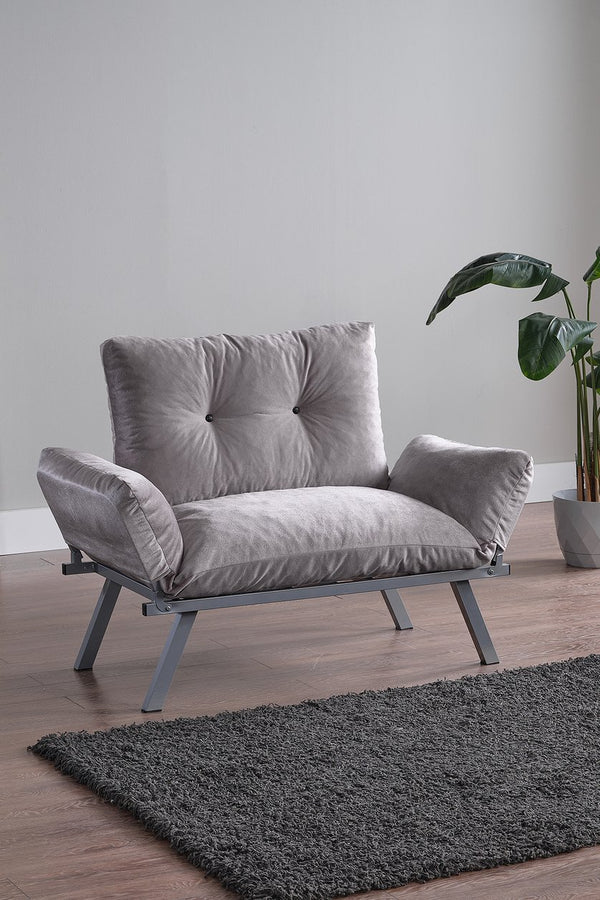 English Elm Alora Futon Love Seat with Sleek Metal Legs — Compact 43" Length, Modern Space-Saving Comfort and Style Stone Gray B029119231