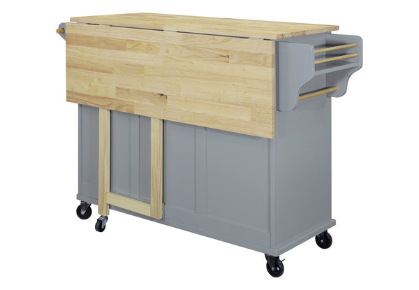 English Elm Cambridge Natural Wood Top Kitchen Island Cart With Mobile Storage, Drawers, And Spice Rack Accessory W914107250