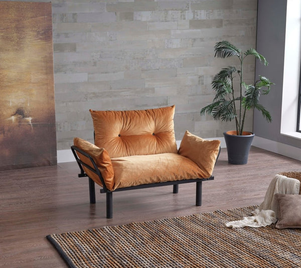 English Elm Sona Futon Loveseat Convertible Two Seat Sofa for Studio Apartments and Guest Rooms Mustard B029119236