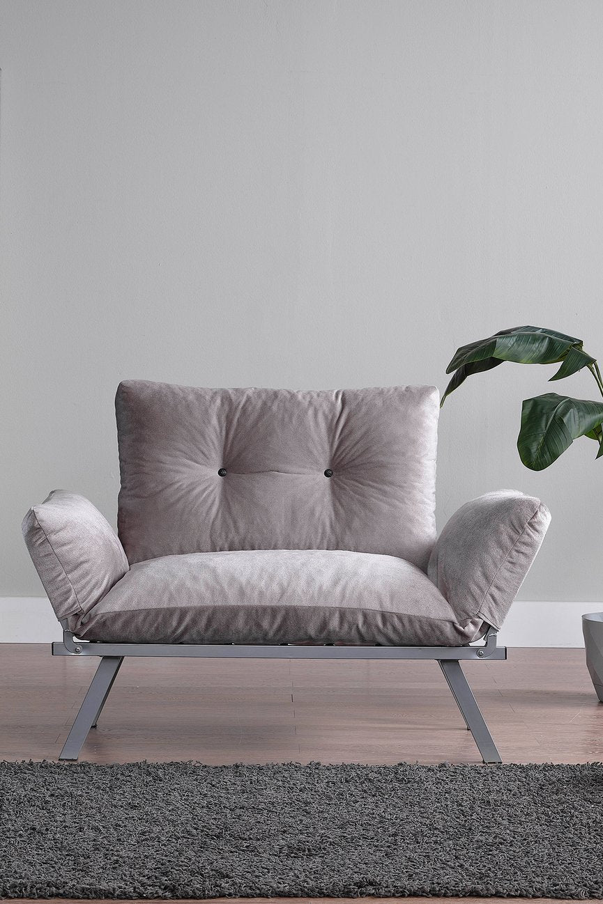 English Elm Alora Futon Love Seat with Sleek Metal Legs — Compact 43" Length, Modern Space-Saving Comfort and Style Stone Gray B029119231