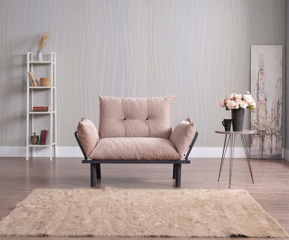 English Elm Sona Futon Love Seat Metal Frame Compact Convertible Sofa Bed for Small Spaces with Modern Style Beige B029119233