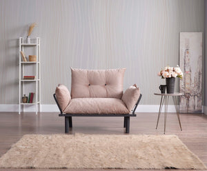 English Elm Sona Futon Love Seat Metal Frame Compact Convertible Sofa Bed for Small Spaces with Modern Style Beige B029119233