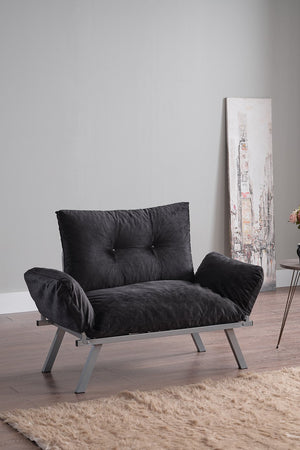 English Elm Alora Futon Love Seat with Sleek Metal Legs — Compact 43" Length, Modern Space-Saving Comfort and Style Black B029119230