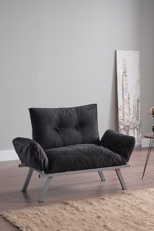 English Elm Alora Futon Love Seat with Sleek Metal Legs — Compact 43" Length, Modern Space-Saving Comfort and Style Black B029119230