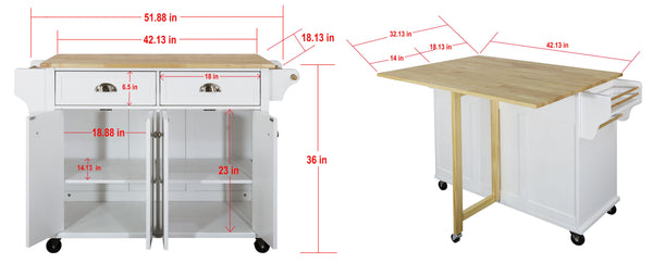 English Elm Cambridge Natural Wood Top Kitchen Island Cart With Mobile Storage, Drawers, And Spice Rack Accessory W914107250