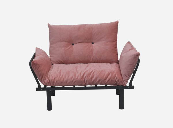 English Elm Sona Futon Love Seat Convertible Compact Metal Frame Sofa Bed for Small Spaces and Guest Comfort Pink B029119240