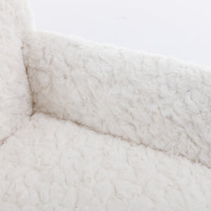 English Elm A&A Plush Alpaca Wool Office Chair Beige with Golden Metal Base, Recline 40° & Wide Deep Seat W114392211