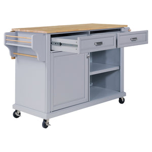 English Elm Cambridge Natural Wood Top Kitchen Island Cart With Storage, Drawers & Mobile Design For Easy Use W914107254