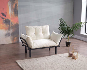 English Elm Sona Futon Love Seat Metal Frame Compact Convertible Sofa Bed for Small Spaces with Modern Style Cream B029119232