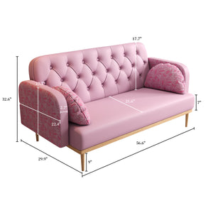English Elm Loveseat Modern Tulip-Pattern Upholstered Two-Seater in Light Pink PU with S-Spring Comfort & Pillows W1767106514