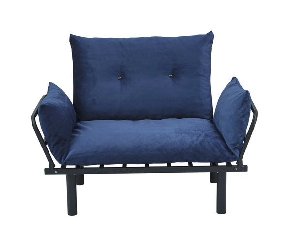 English Elm Sona Futon Love Seat Convertible Compact Metal Frame Sofa Bed for Small Spaces and Guest Comfort Blue B029119238