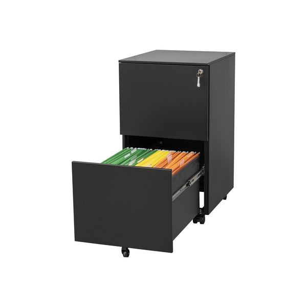 English Elm 2 Drawer Mobile File Cabinet with Lock, Steel Anti-Tilt Rolling Office Cabinet, Heavy-Duty Storage, Black, Under-Desk Compliance for Legal/Letter Size, 80kg Top Capacity W252103816