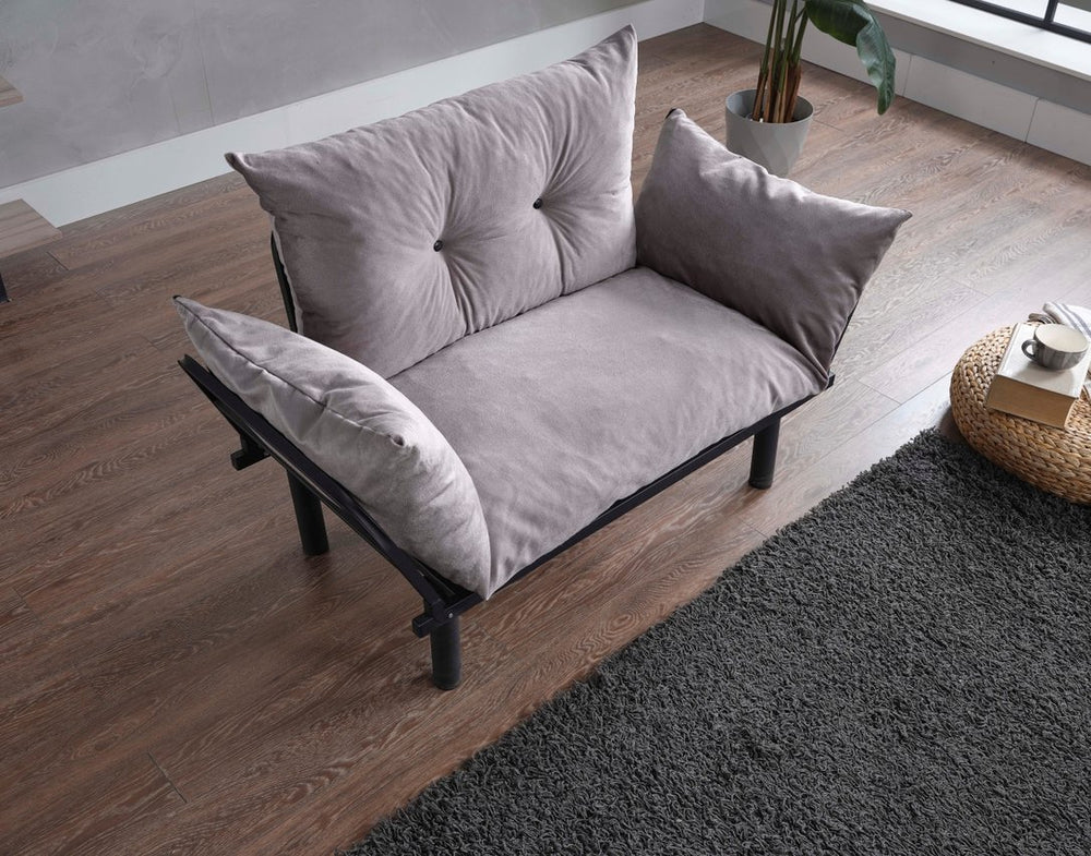 English Elm Sona Futon Love Seat Convertible Compact Metal Frame Sofa Bed for Small Spaces and Guest Comfort Gray B029119241