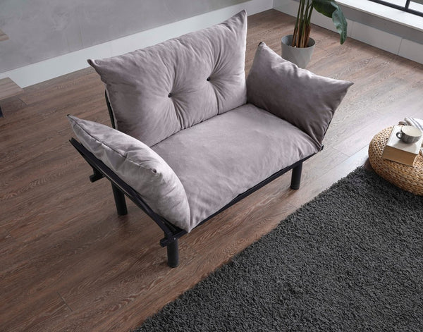 English Elm Sona Futon Love Seat Convertible Compact Metal Frame Sofa Bed for Small Spaces and Guest Comfort Gray B029119241