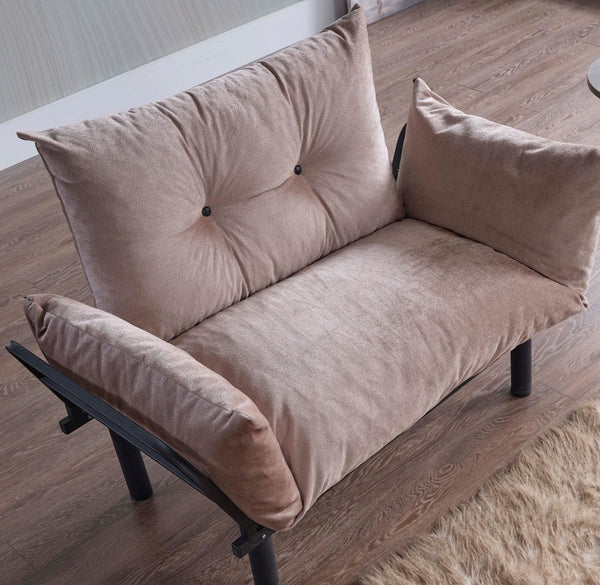English Elm Sona Futon Love Seat Metal Frame Compact Convertible Sofa Bed for Small Spaces with Modern Style Beige B029119233