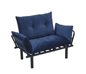 English Elm Sona Futon Love Seat Convertible Compact Metal Frame Sofa Bed for Small Spaces and Guest Comfort Blue B029119238