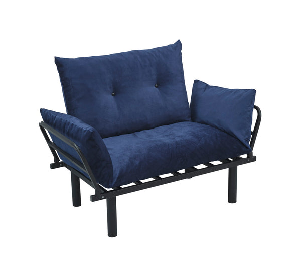 English Elm Sona Futon Love Seat Convertible Compact Metal Frame Sofa Bed for Small Spaces and Guest Comfort Blue B029119238