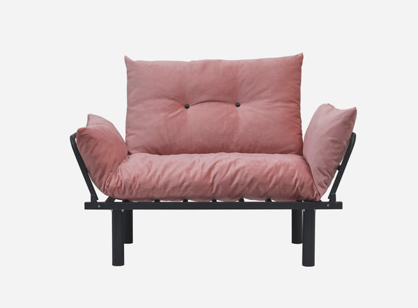 English Elm Sona Futon Love Seat Convertible Compact Metal Frame Sofa Bed for Small Spaces and Guest Comfort Pink B029119240
