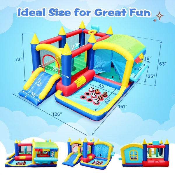 English Elm 7 in 1 Inflatable Bouncy Castle with Jump Zone Ball Pit and Obstacles for Kids W1677109362