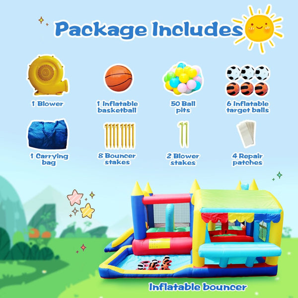 English Elm 7 in 1 Inflatable Bouncy Castle with Jump Zone Ball Pit and Obstacles for Kids W1677109362