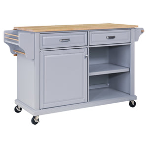 English Elm Cambridge Natural Wood Top Kitchen Island Cart With Storage, Drawers & Mobile Design For Easy Use W914107254