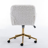 Hearth and Haven A&A Furniture Office Chair, Artificial Rabbit Hair Home Office Chair with Golden Metal Base, Adjustable Desk Chair Swivel Office Chair, Vanity Chair W114392211