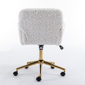 English Elm A&A Plush Alpaca Wool Office Chair Beige with Golden Metal Base, Recline 40° & Wide Deep Seat W114392211