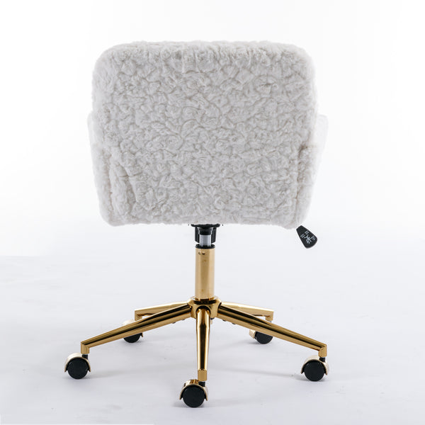 English Elm A&A Plush Alpaca Wool Office Chair Beige with Golden Metal Base, Recline 40° & Wide Deep Seat W114392211