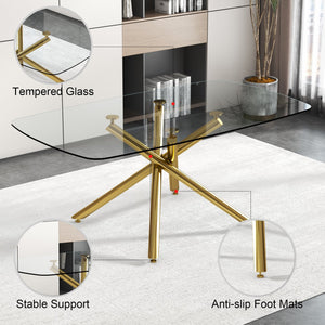 English Elm Large Modern Minimalist Rectangular Glass Dining Table With Gilded Metal Legs For Versatile Use W1151S00840