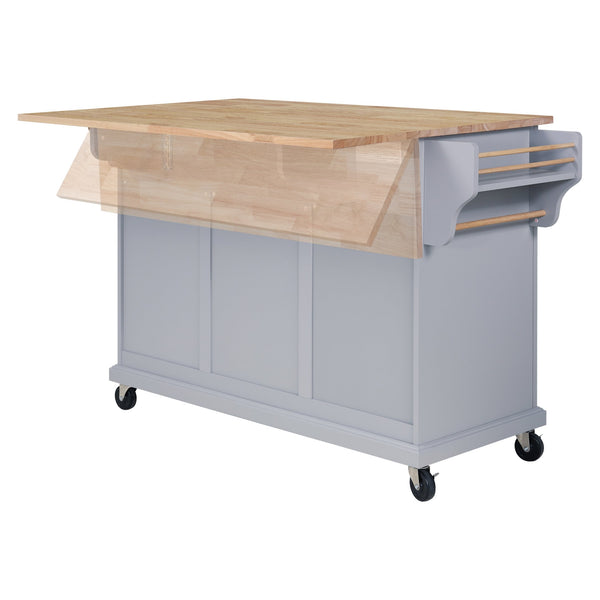 English Elm Cambridge Natural Wood Top Kitchen Island Cart With Storage, Drawers & Mobile Design For Easy Use W914107254