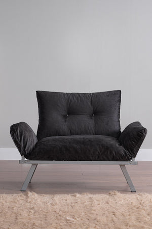 English Elm Alora Futon Love Seat with Sleek Metal Legs — Compact 43" Length, Modern Space-Saving Comfort and Style Black B029119230