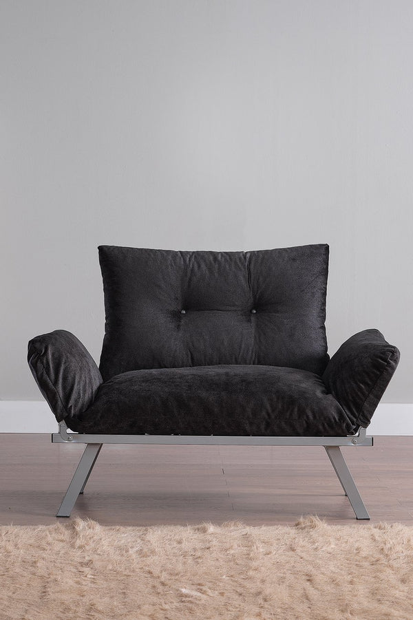 English Elm Alora Futon Love Seat with Sleek Metal Legs — Compact 43" Length, Modern Space-Saving Comfort and Style Black B029119230