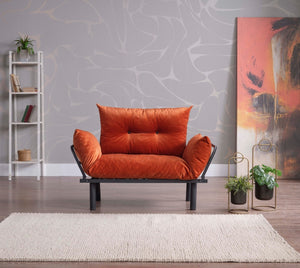 English Elm Sona Futon Loveseat Convertible Two Seat Sofa for Studio Apartments and Guest Rooms Orange B029119235