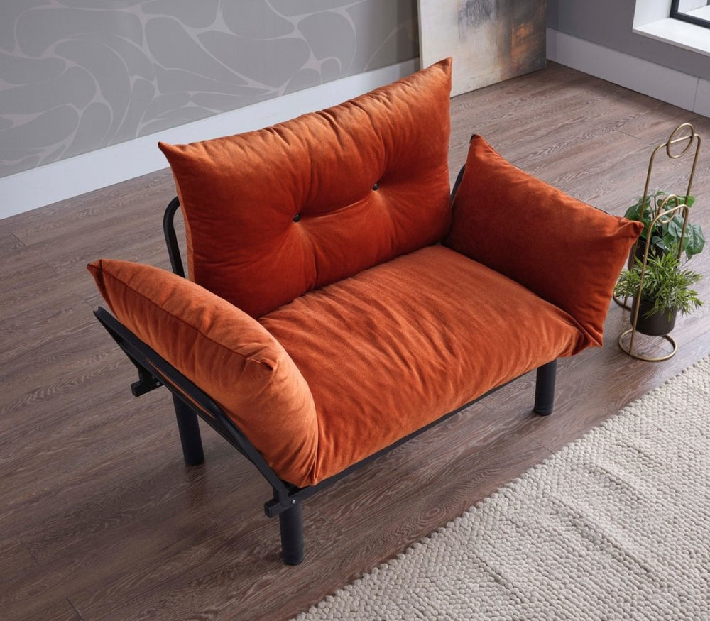 English Elm Sona Futon Loveseat Convertible Two Seat Sofa for Studio Apartments and Guest Rooms Orange B029119235