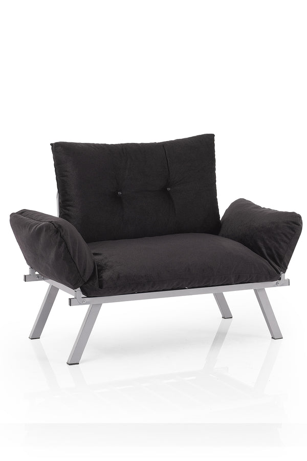 English Elm Alora Futon Love Seat with Sleek Metal Legs — Compact 43" Length, Modern Space-Saving Comfort and Style Black B029119230