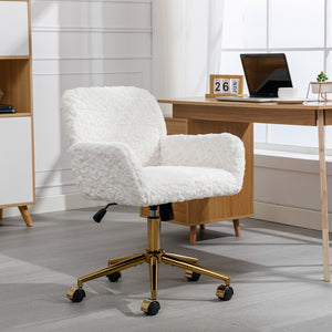 English Elm A&A Plush Alpaca Wool Office Chair Beige with Golden Metal Base, Recline 40° & Wide Deep Seat W114392211