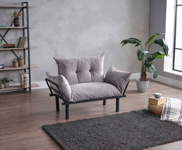 English Elm Sona Futon Love Seat Convertible Compact Metal Frame Sofa Bed for Small Spaces and Guest Comfort Gray B029119241