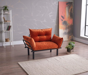 English Elm Sona Futon Loveseat Convertible Two Seat Sofa for Studio Apartments and Guest Rooms Orange B029119235
