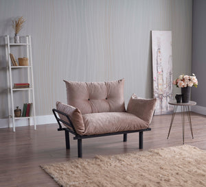 English Elm Sona Futon Love Seat Metal Frame Compact Convertible Sofa Bed for Small Spaces with Modern Style Beige B029119233