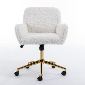 English Elm A&A Plush Alpaca Wool Office Chair Beige with Golden Metal Base, Recline 40° & Wide Deep Seat W114392211